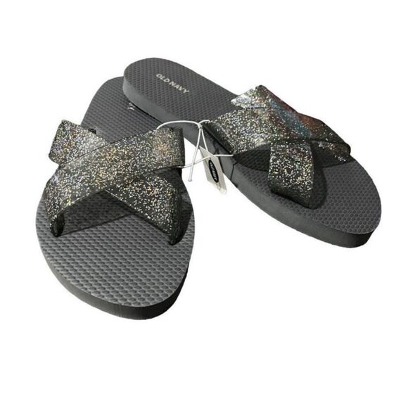 Old Navy Grey Criss Cross Sparkle Flip Flop Sandals - Picture 1 of 7